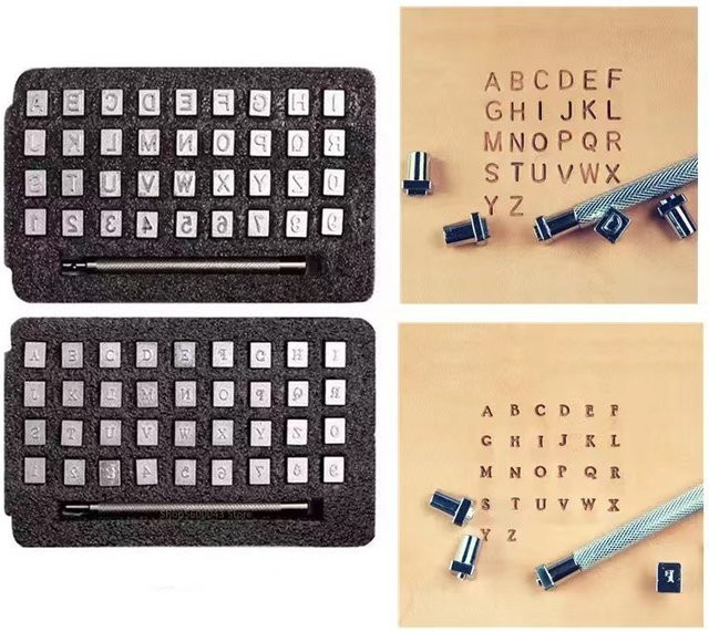 36-teiliges Leder-Buchstaben-Siegelset aus Metall in Silber für DIY Lederprägung und individuelle Namensgestaltung - Bild 1