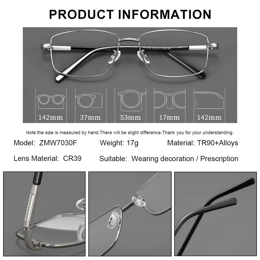 CLLOIO Korrektionsbrille, quadratisch, Vollrand, Metall, Silber, Herren - Bild 2