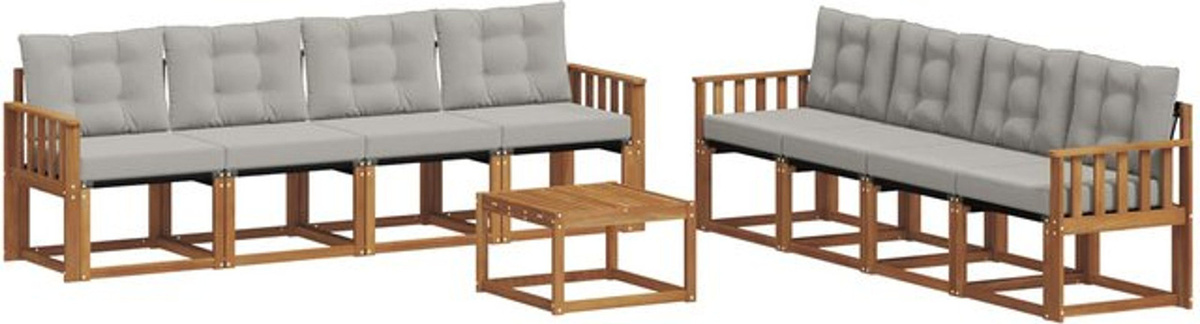 vidaXL Outdoor-Sofagarnitur aus Akazienholz mit 9-teiligem Set und Kissen in Natur und Hellgrau - Bild 1