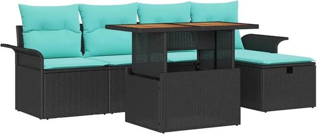 vidaXL Garten-Lounge-Set aus Poly-Rattan in Schwarz mit 6 Teilen inklusive Polsterkissen für Terrasse und Garten - Bild 1