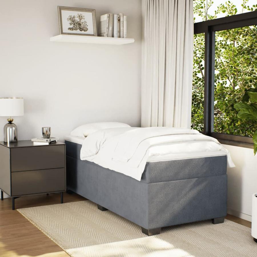 vidaXL Boxspringbett mit Matratze aus Samt in Dunkelgrau, B/T/H: 90 x 200 x 46 cm - Bild 3