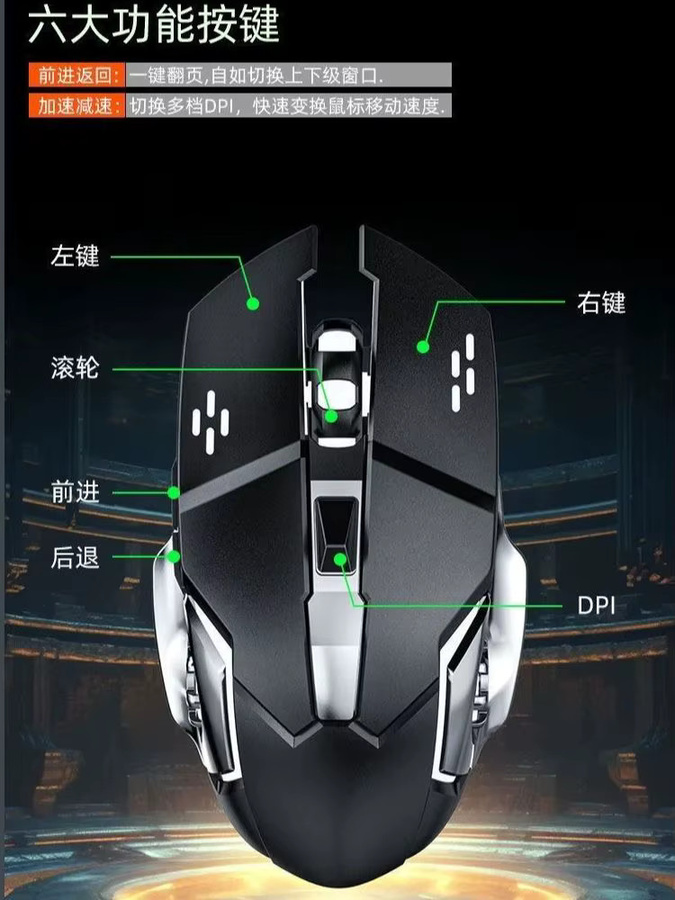 NexusClick RGB Gaming-Maus mit Dual-Mode (2.4G kabellos und kabelgebunden), 3600 DPI, wiederaufladbar, Schwarz - Bild 5