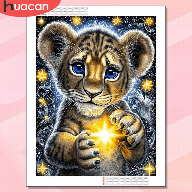 HUACAN Diamantmalerei Tiger-Tier-Fantasie 5D-Kunst-Set mit Rundsteinen in Multicolour, B/H: 30,0 x 20,0 cm - Bild 1