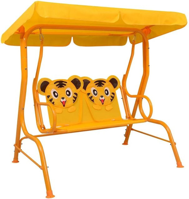vidaXL Kinder-Hollywoodschaukel Gelb mit Sonnendach aus 210D Oxford-Gewebe und Stahl, B/T/H: 115 x 75 x 110 cm - Bild 1