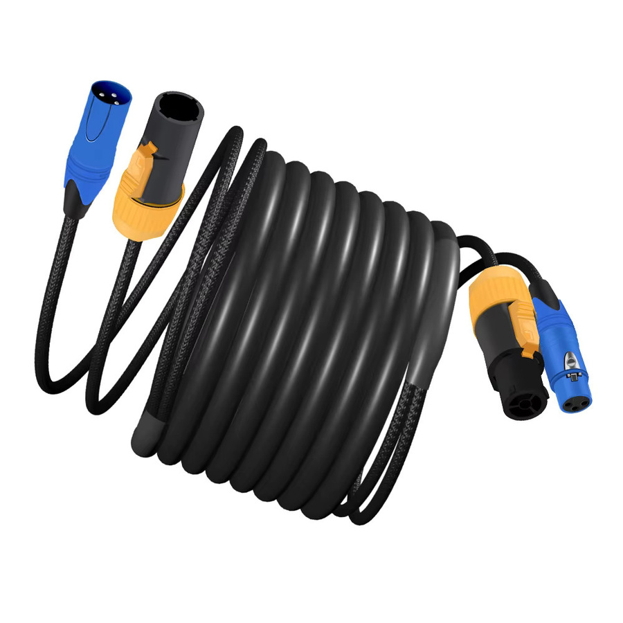 GuerGuo DMX-Powercon-Kombinationskabel in Schwarz mit wasserdichtem 3-poligem Powercon-Stecker und 3-poligem XLR-Signalstecker für Moving Heads - Bild 2