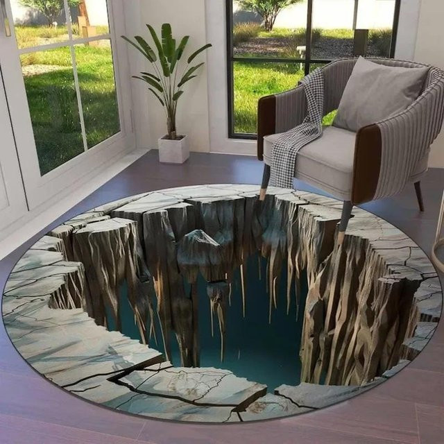 Rutschfester 3D Optische Täuschung Teppich von Wucifang Jewelry mit Wirbel Design, Durchmesser: 90 cm, Mehrfarbig - Bild 1