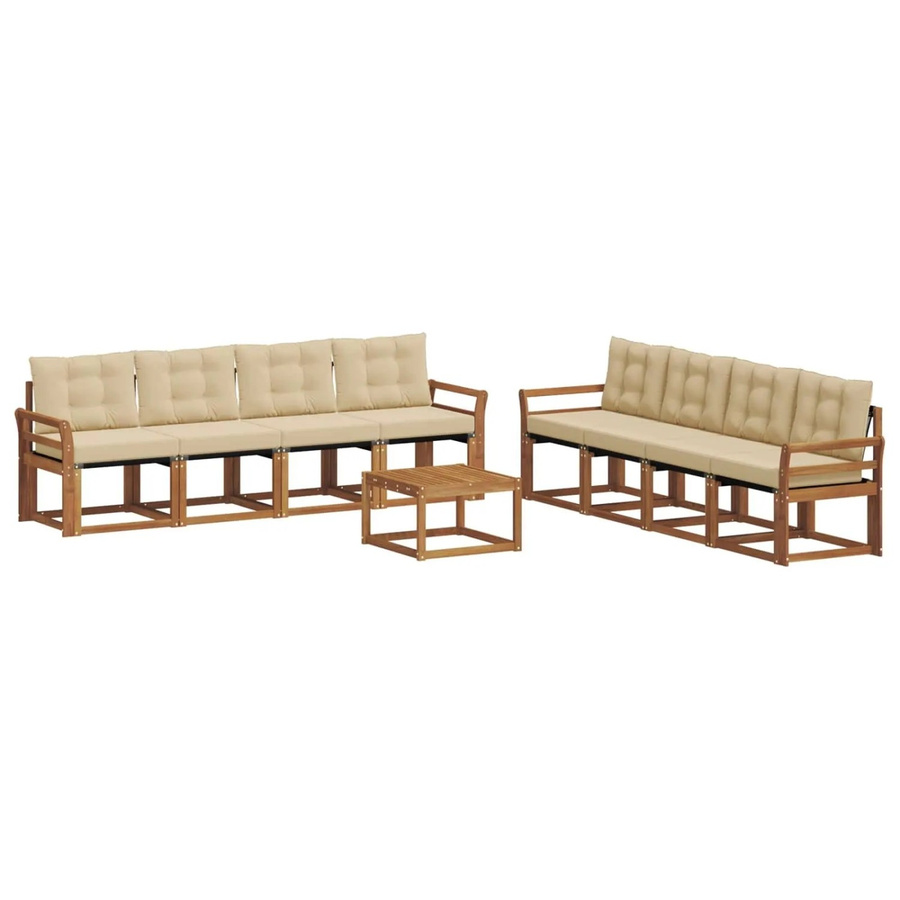 vidaXL Outdoor-Sofagarnitur 9-tlg. aus Akazienholz mit Kissen in Natur und Beige - Bild 2