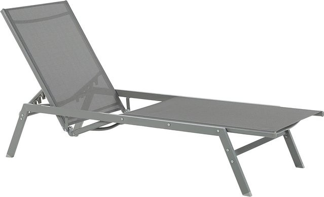 Beliani Gartenliege Grau mit verstellbarer Kopfstütze aus Textilene und pulverbeschichtetem Stahl, B/T/H: 191 x 63 x 94 cm - Bild 1