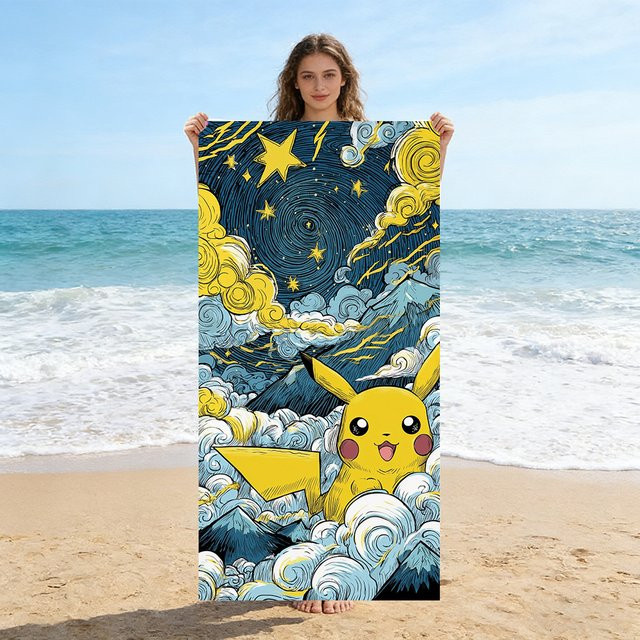 Potdemiel Pokemon Strandtuch im Van-Gogh-Stil, mehrfarbig, B/H: 60 x 40 cm - Bild 1