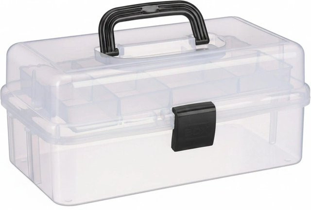 Relaxdays Aufbewahrungsbox aus Kunststoff in Schwarz Transparent mit 9 Fächern, B: 33 cm, H: 14,5 cm, T: 19 cm - Bild 1