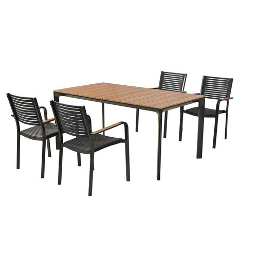 Merxx Paliano Gartenmöbel-Set 5-tlg. aus Stahl und Kunststoff in Schwarz, bestehend aus 1 Tisch und 4 Stapelsesseln - Bild 3