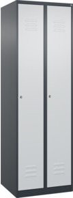 C+P Spind Classic PLUS Garderobenschrank mit 2 Abteilen, Anthrazitgrau und Lichtgrau, Zylinderschloss, 4 Garderobenhaken, mittige Trennwand, H x B x T: 185 x 60 x 50 cm - Bild 1