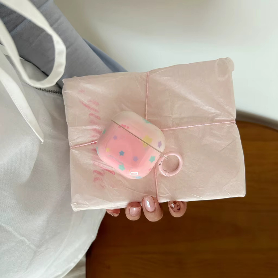 Apple AirPods Schutzhülle mit buntem Sternen-Design und Noten-Anhänger in Rosa Farbverlauf für AirPods 1, 2, 3, 4 und Pro 2 - Bild 4