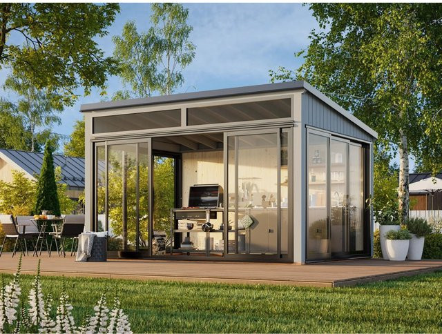 Palmako Holz-Gartenhaus Saga Slide Plus mit Pultdach in Grau, B/T: 420 x 297 cm - Bild 1