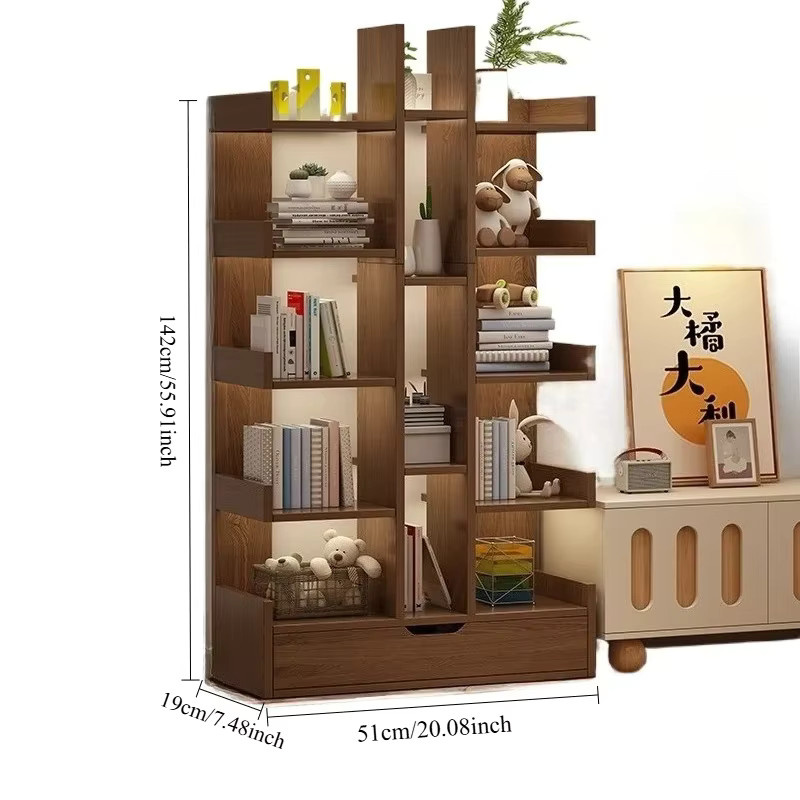 Modernes LIUSHADUOLA Bücherregal aus Massivholz für Wohnzimmer und Home Office, bodenstehendes Lagerregal in Weiß oder Braun mit mattem Finish - Bild 2