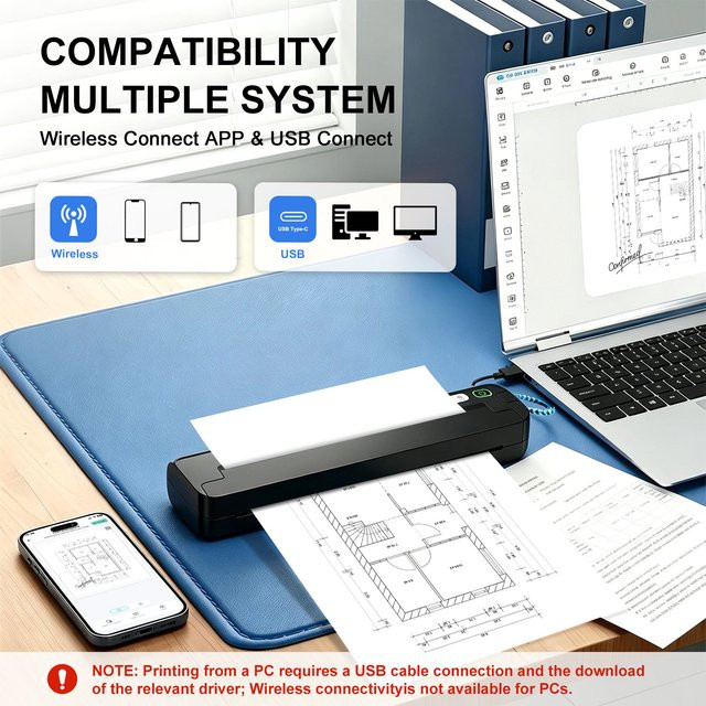HZTZ On-the-Go Thermodrucker für A4-Dokumente mit 1500mAh Akku in Schwarz - Bild 1