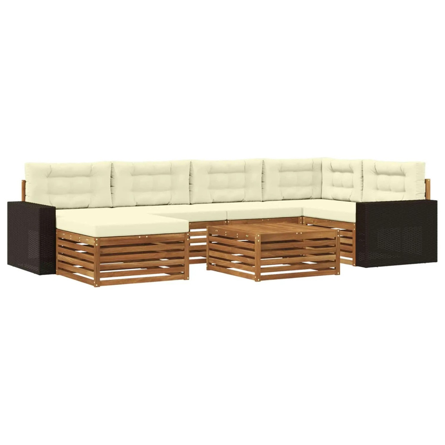vidaXL Outdoor-Sofagarnitur L-Form aus Akazienholz mit 7 Kissen in Natur und Creme - Bild 2