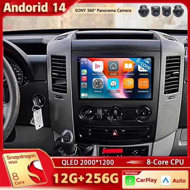 TIEYEZ Android 15 Autoradio mit QLED Display für Benz Sprinter und Volkswagen Crafter 2006 - 2016, Multimedia-Videoplayer mit GPS und CarPlay, Schwarz - Bild 1