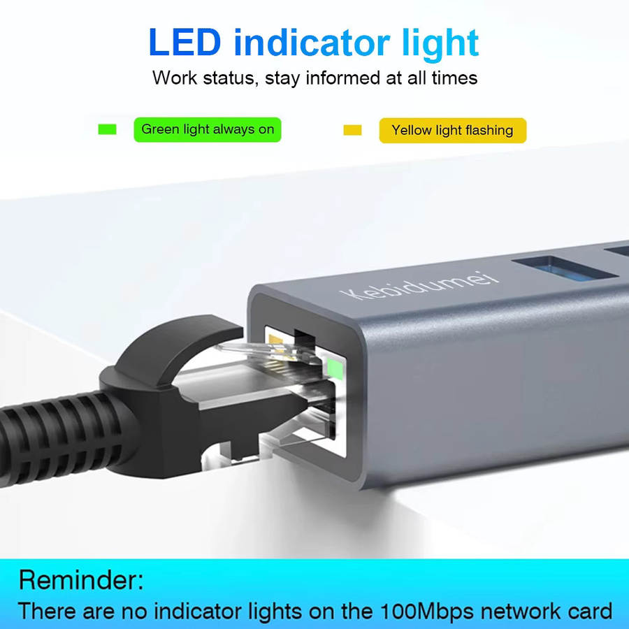 kebidumei USB-C Hub mit 3 USB 3.0 Ports und Gigabit Ethernet RJ45 Adapter, Grau - Bild 3