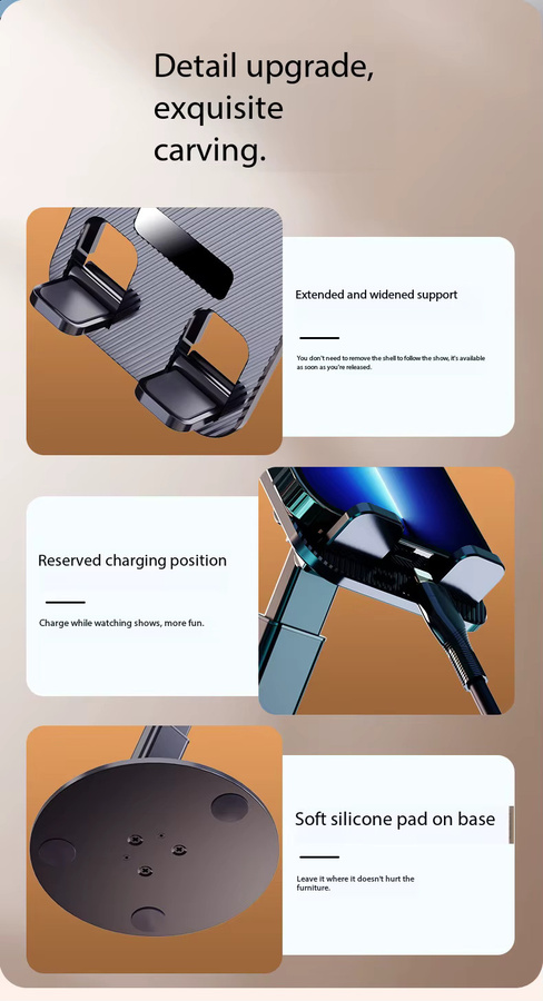 BEIQIU Universeller 360 Grad drehbarer Metall-Handyhalter in Schwarz, faltbar für Schreibtisch, kompatibel mit iPhone, iPad, Tablets und Xiaomi - Bild 5