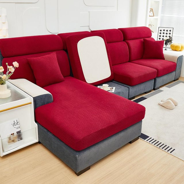 Elastischer Jacquard-Sofabezug mit Twill-Muster in Rot für dein Sofa - Bild 1