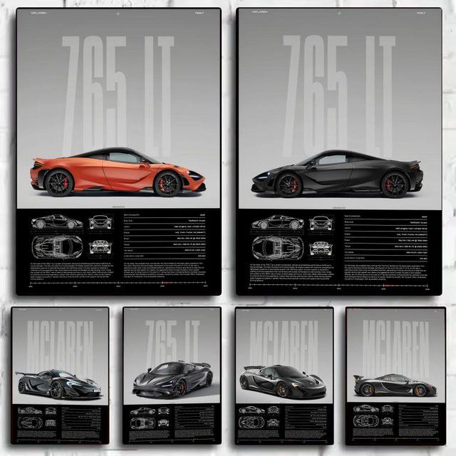 Dekoratives Wandbild McLaren Sportwagen Design Poster in Schwarz - Bild 1