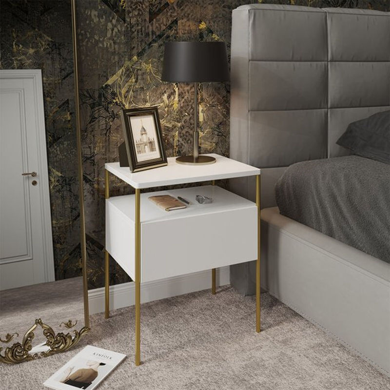Vicco Nachtschrank Mira Nachtkommode in Weiß Gold mit Schublade und Ablage, B: 40 cm, T: 50 cm, H: 53,9 cm - Bild 2