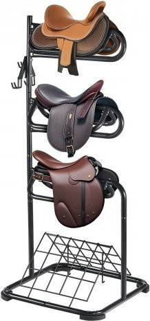 VEVOR Sattelständer mit 3 Ebenen in Schwarz, freistehendes Sattelregal für English- und Westernsättel, schweres Sattelhalterung mit abnehmbaren und drehbaren Ebenen, B/T/H: 76,2 x 76,2 x 173,99 cm - Bild 1