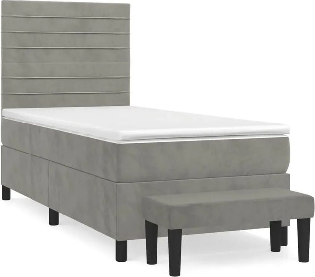 vidaXL Boxspringbett mit Matratze in Hellgrau aus Samt, B/T: 80 x 200 cm - Bild 1