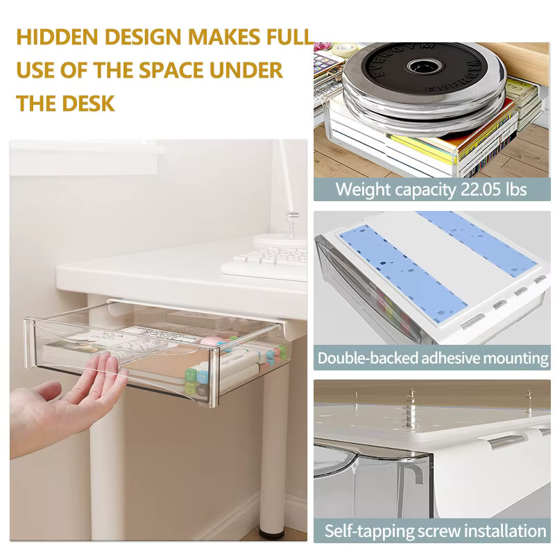 Essential Unter-Schreibtisch-Organizer transparente Multifunktionsschublade aus Kunststoff - Bild 4