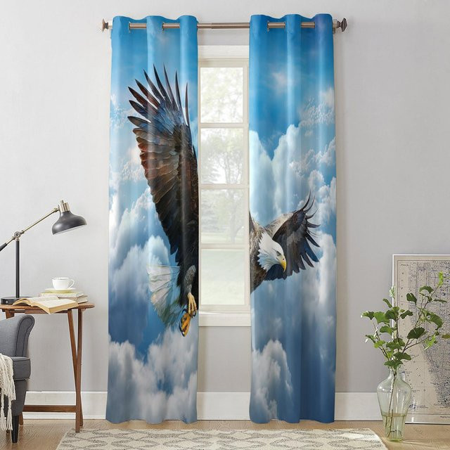 Super Six Vorhang mit Himmel Wolken Adler Motiv in Grau, semi-transparent, Breite: 135 cm, Höhe: 60 cm - Bild 1