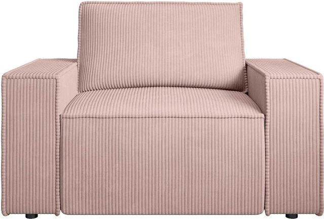 Vente-unique Sessel Amelia mit gerader Rückenlehne und Armlehnen in Puderrosa und Cord, Breite: 120 cm - Bild 1