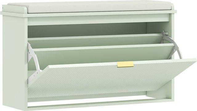 HOMCOM Schuhbank mit gepolstertem Sitzkissen und klappbarem Schubladenfach in Grün, B/T/H: 80 x 26 x 47,5 cm - Bild 1