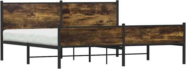 vidaXL Metallbett in Räuchereiche ohne Matratze, Farbe Braun, B/T/H: 198 x 207 x 91,5 cm - Bild 1