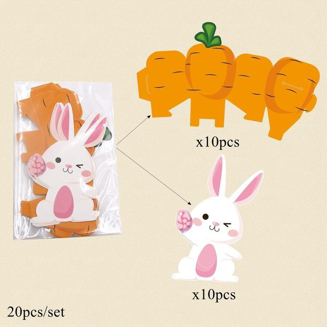 20 Stück Oster-Süßigkeitenboxen in Hasen- und Karottenform aus Papier, Orange, DIY-Verpackungszubehör für deine Osterparty-Tischdekoration - Bild 1