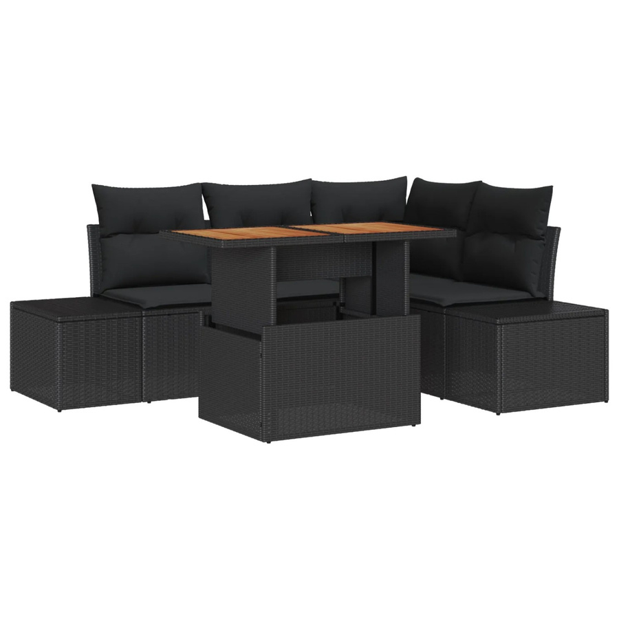 vidaXL 5-tlg. Garten-Sofa-Set aus Poly Rattan in Schwarz mit integriertem Stauraum und Tisch - Bild 2