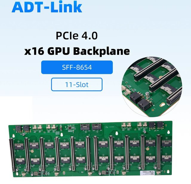 ADT-Link 8654 zu PCIe 4.0 x16 MCIO zu PCI-E 5.0 x16 Adapter-Baseplate für 8/10 Karten und 11-Slot GPU Grafikkarten in Grün - Bild 1