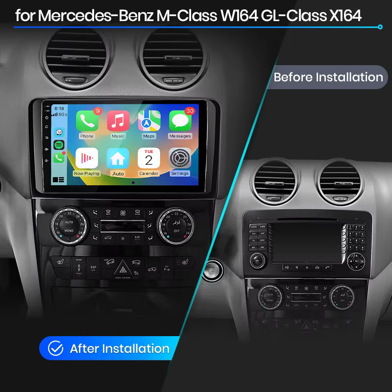 Junsun Android Auto Autoradio für Mercedes Benz M-Klasse W164 und GL-Klasse X164 mit Wireless Apple CarPlay, IPS Touchscreen Multimedia Videoplayer, 2 Din Head Unit, Schwarz - Bild 2
