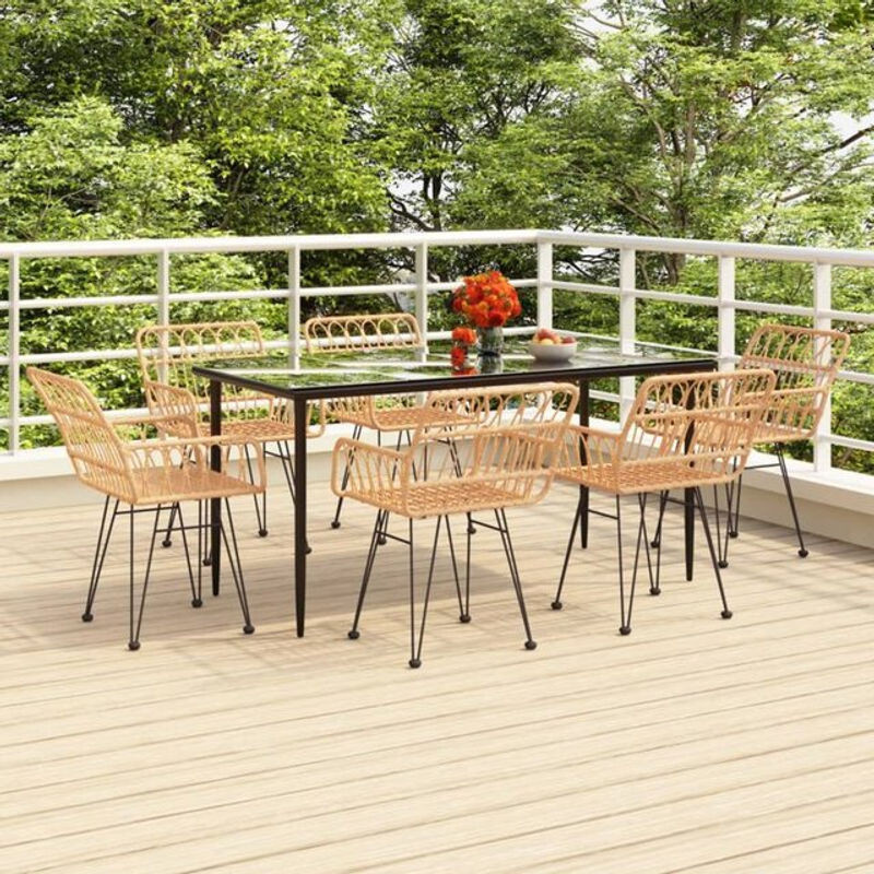 Vidaxl 7-teiliges Gartenmöbel-Set aus Polyrattan und Glas in Schwarz - Bild 1