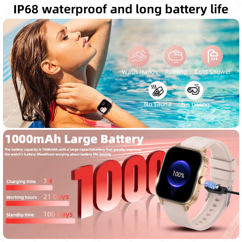 LIGE Smartwatch mit 2,01 Zoll HD Display, Bluetooth Anruf, Herzfrequenzmessung und Wasserdichtigkeit, Pink - Bild 2