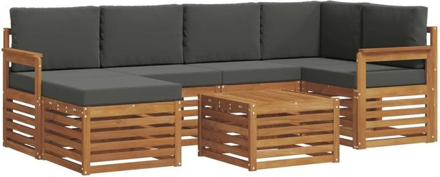 vidaXL Sofagarnitur 7-teilig aus Massivholz Akazie in Natur und Anthrazit mit L-Form und Polsterkissen - Bild 1