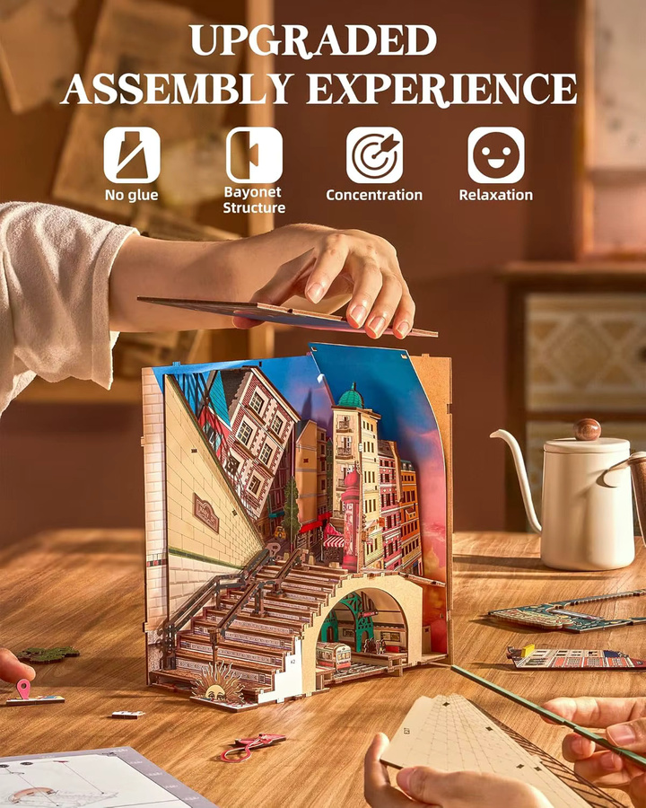 Robotime DIY Miniatur-Haus-Buchnischen-Set Straßenszene Booknook mit Beleuchtung Diorama Modellbausatz für Erwachsene - Bild 4