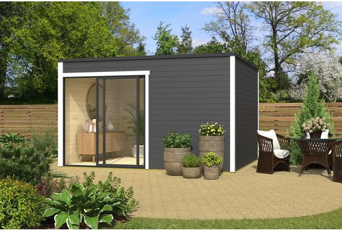Mr. GARDENER Gartenhaus Kubus ALU 2 in Lichtgrau/Weiß, B/H/T: 400 x 239 x 302 cm - Bild 1