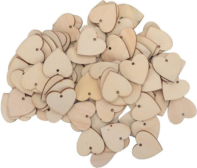 100 Stück mfySpace Herzförmige Holz-Anhänger in Beige als DIY Bastelset für Hochzeit, Weihnachten und Dekoration - Bild 1