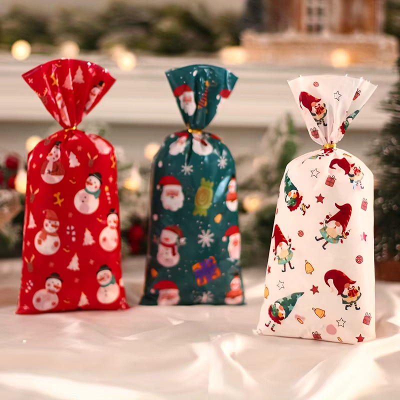 Staraise Weihnachtsgeschenktüten mit Drehverschluss aus Kunststoff, Motiv Weihnachtsmann, Schneemann, Rentier und Schneeflocke, Mehrfarbig - Bild 2