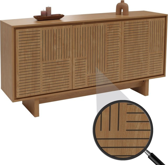 MCW Sideboard O35 Highboard mit 3 Türen und Staufächern aus Melamin in Ulme Natur, B/H/T: 160 x 86 x 40 cm - Bild 1