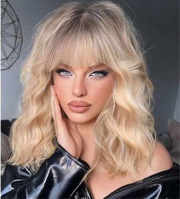 Colorful Girl Blonde Bob Perücke mit Pony, gewellt, Damen - Bild 1