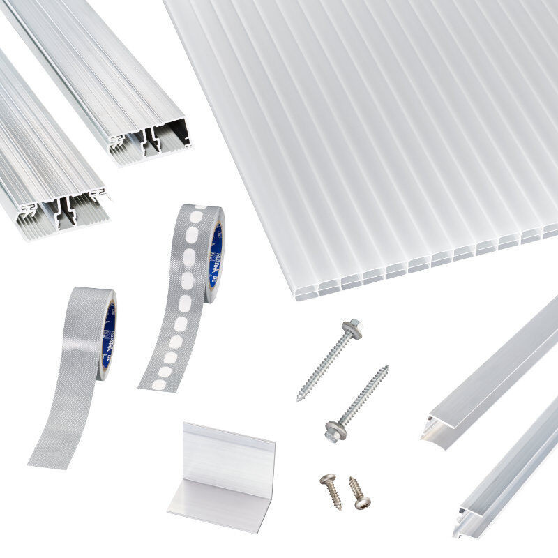 Scobalit Terrassendach-Set mit Polycarbonat Stegplatten und Alu Verlegeprofilen in Weiß, 16 mm Stärke - Bild 1