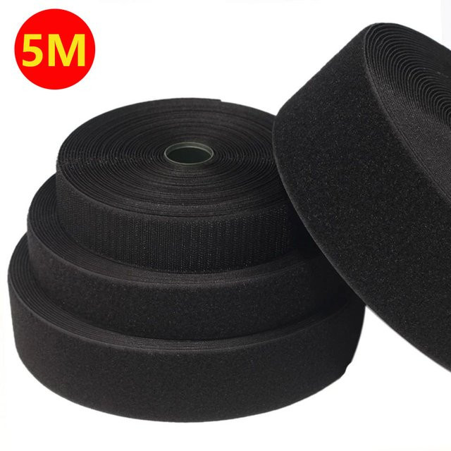 5 Meter Klettverschlussband zum Aufnähen, schwarzer Nylongewebestreifen für DIY-Projekte, Breite: 20 mm, 25 mm, 30 mm oder 50 mm - Bild 1