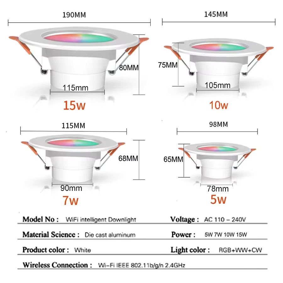 Tuya Smart WiFi Zigbee LED Downlight Weiß, rund, dimmbar, kompatibel mit Alexa und Google Home - Bild 2